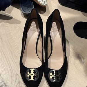 Tory Burch Black Heels with Gold Emblem